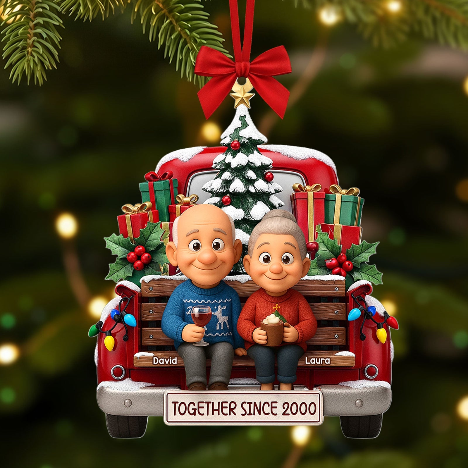 Old Couple Cheering On Truck Ornament - Custom Photo Gifts For Couple 03pati300825-Homacus