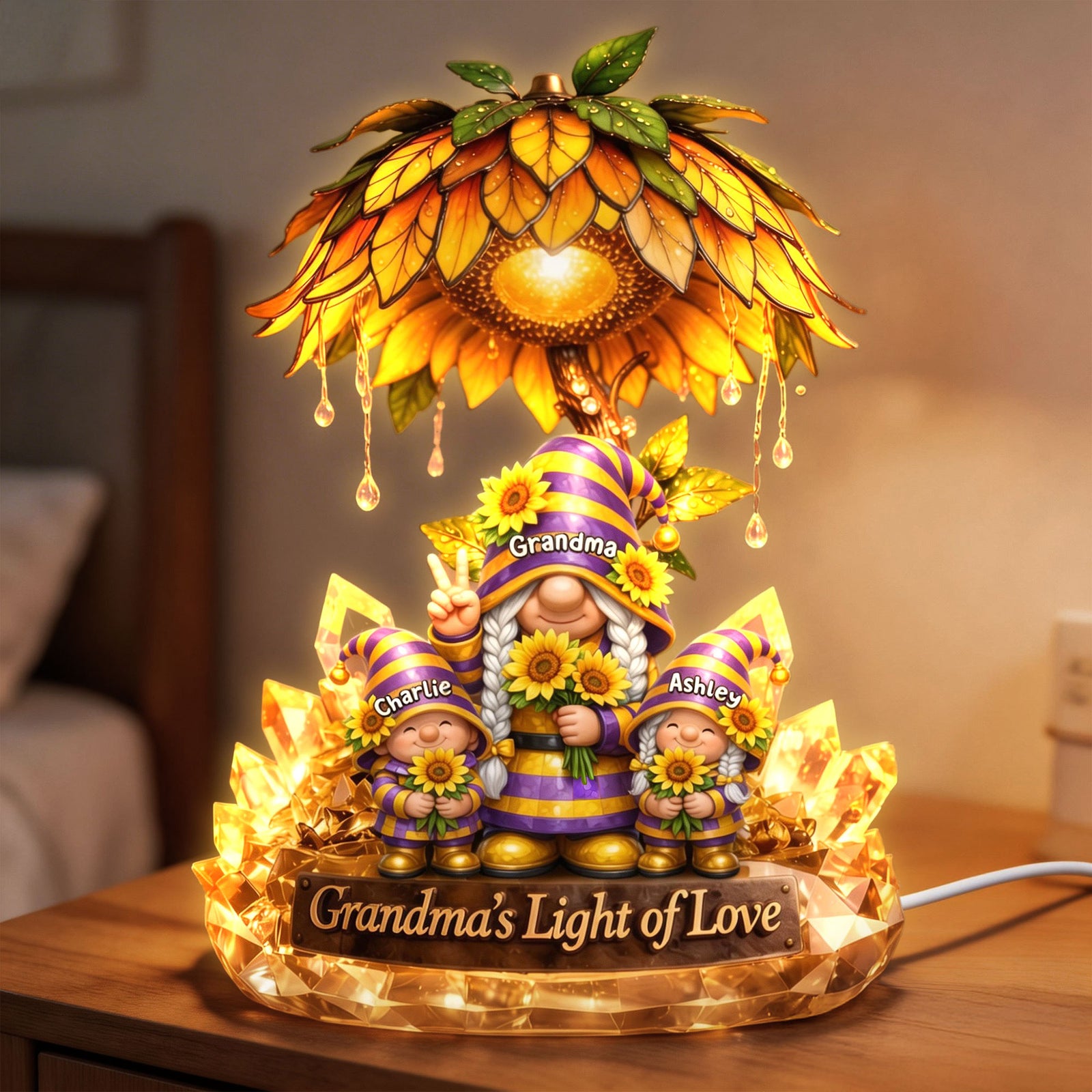 Gnome Sunflower Acrylic Light Box - Personalized Gifts For Mama and Grandma 02tyti080426-Homacus