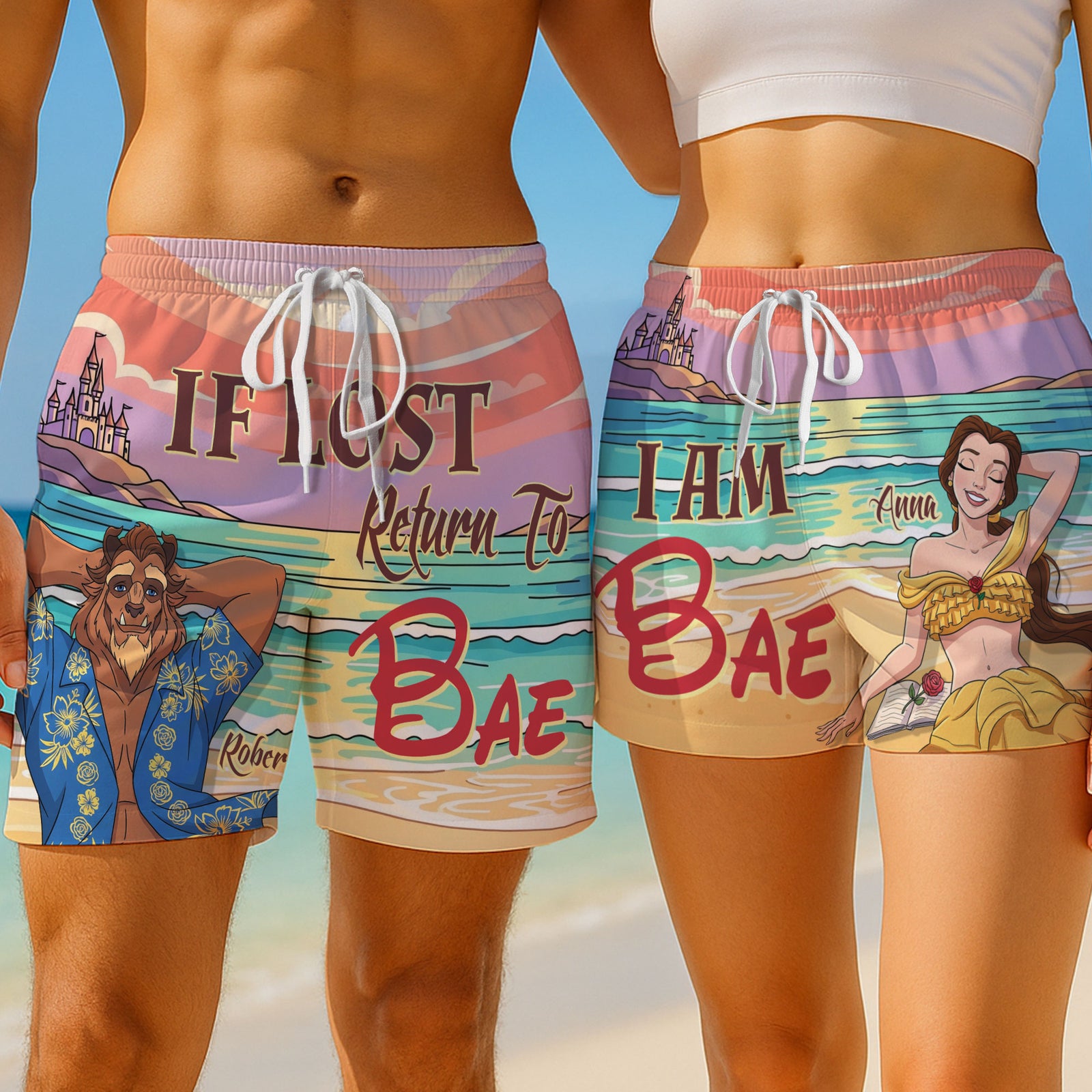 Summer Fairy Tale Couple Beach Shorts - Personalized Gifts For Couple 02nati150725-Homacus