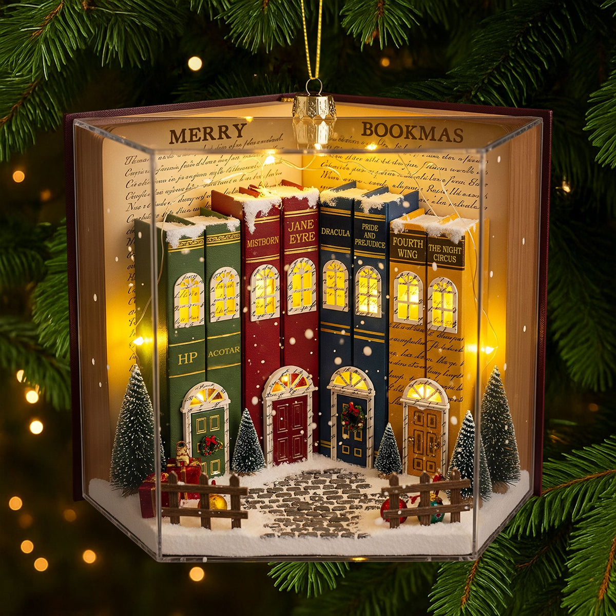 Book Town In A Jolly Christmas Night Acrylic Ornament, Personalized Gifts For Book Lovers 05qhti280825-Homacus