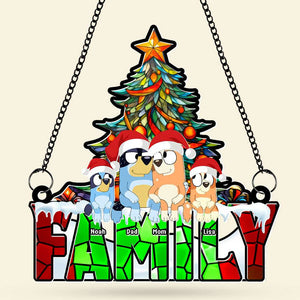 Personalized Gifts For Family, Cartoon Dog Sitting Christmas Tree Suncatcher Ornament 04OHTI200924-Homacus