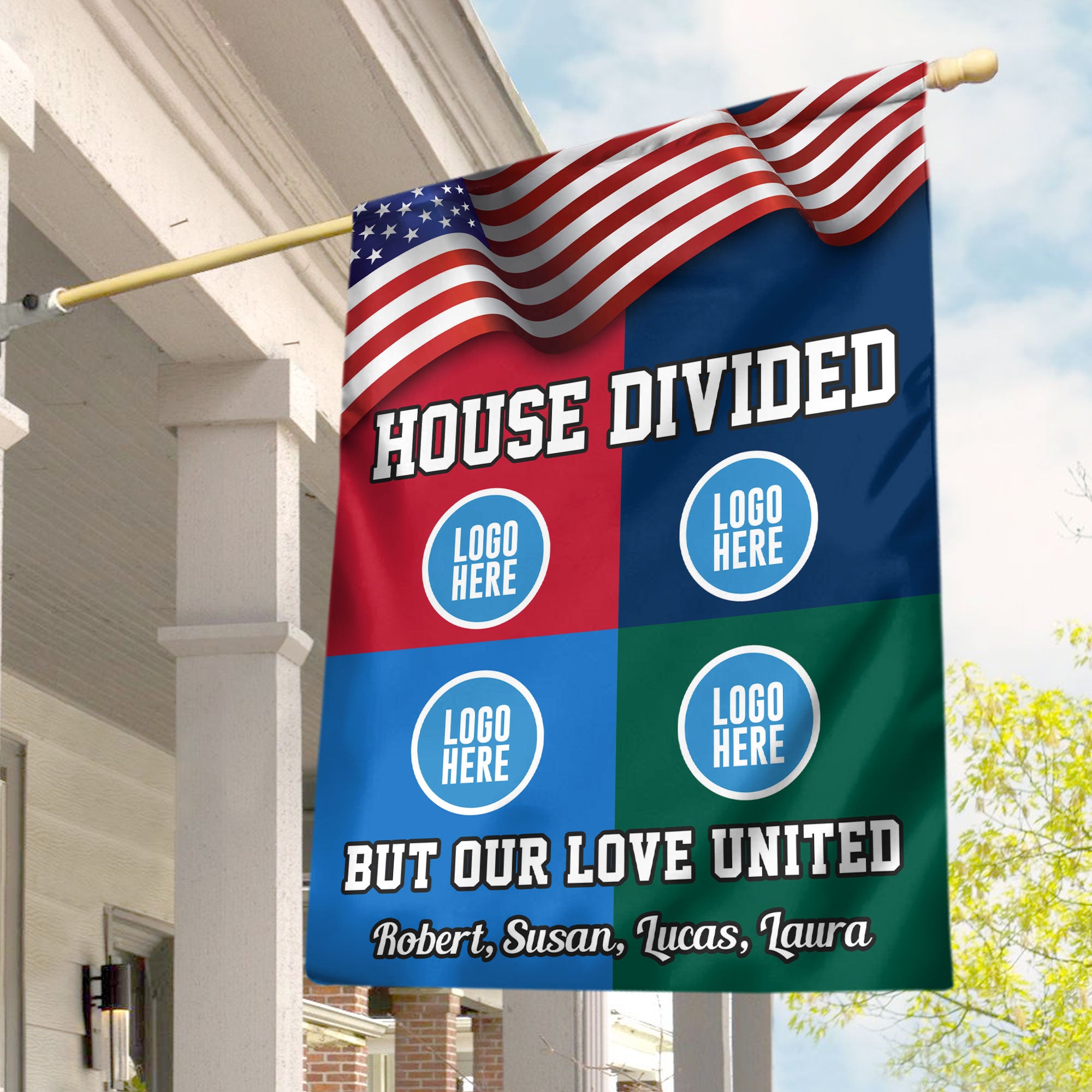 American Football House Divided Flag - Custom Team Logo Gifts For Football Lovers-Homacus