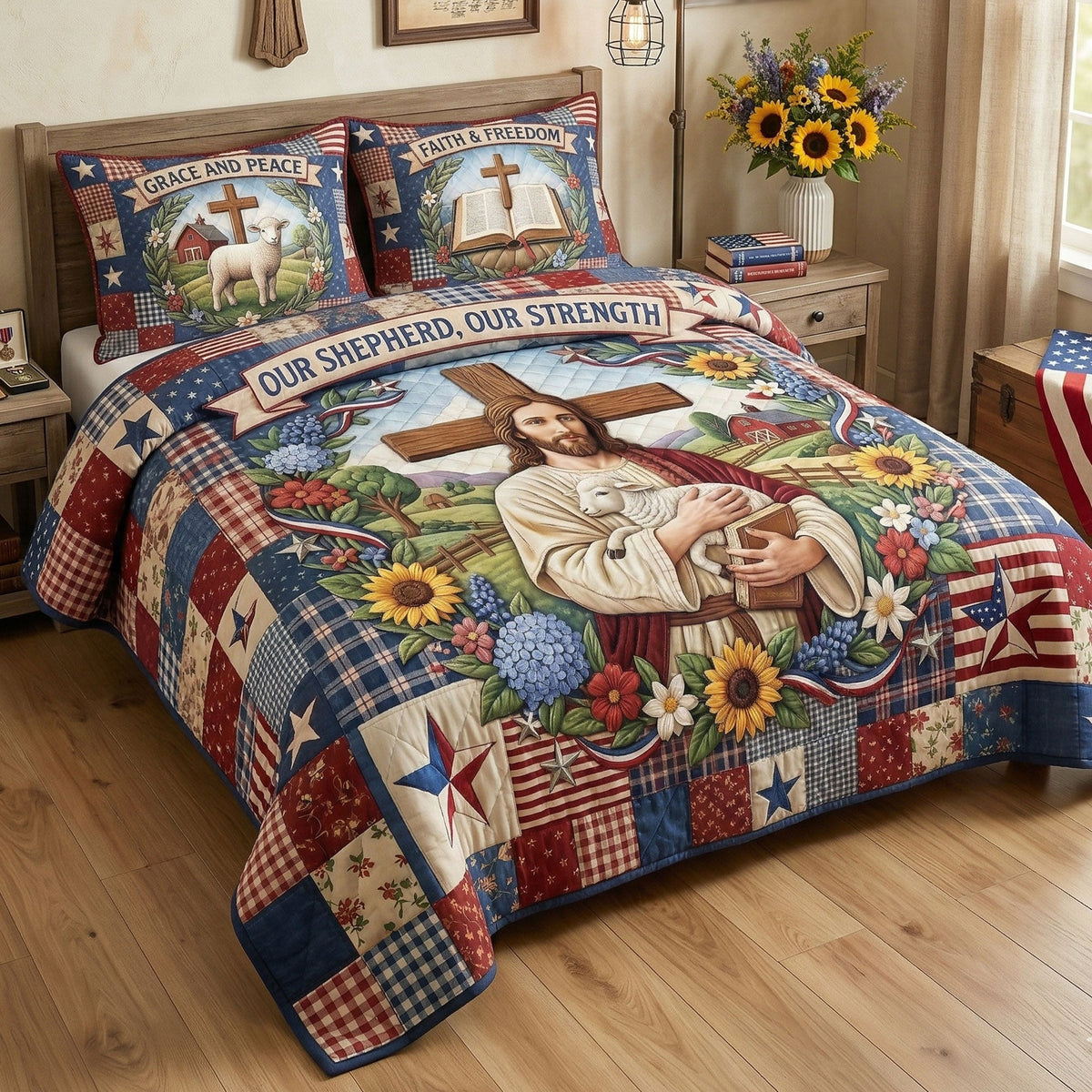 Jesus Our Shepherd Quilt Bedding Set - Personalized Gifts For Christians 01TYTI260326-Homacus