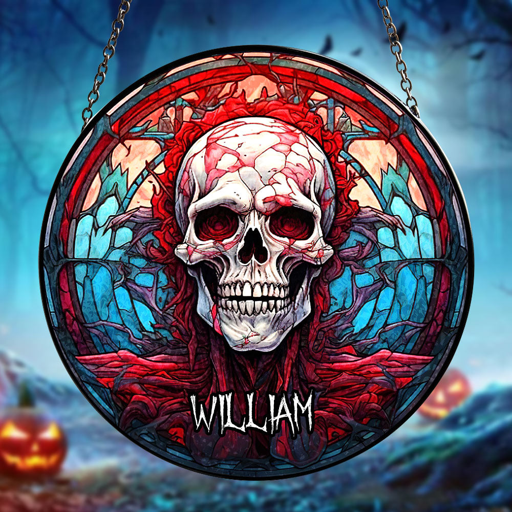 Personalized Gifts for Horror Lovers, Skull Halloween Round Stained Glass Suncatcher 03TOTI230824-Homacus