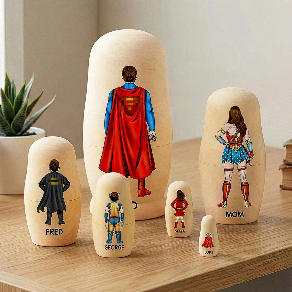 Power Family Wooden Nesting Dolls - Personalized Mother's Day Gifts 01qhhu080426-Homacus