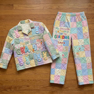Easter Bunny Grandma Peeps Pajama - Personalized Gifts For Grandma Button Up Pajama Pajama Set 04PATI060226-Homacus