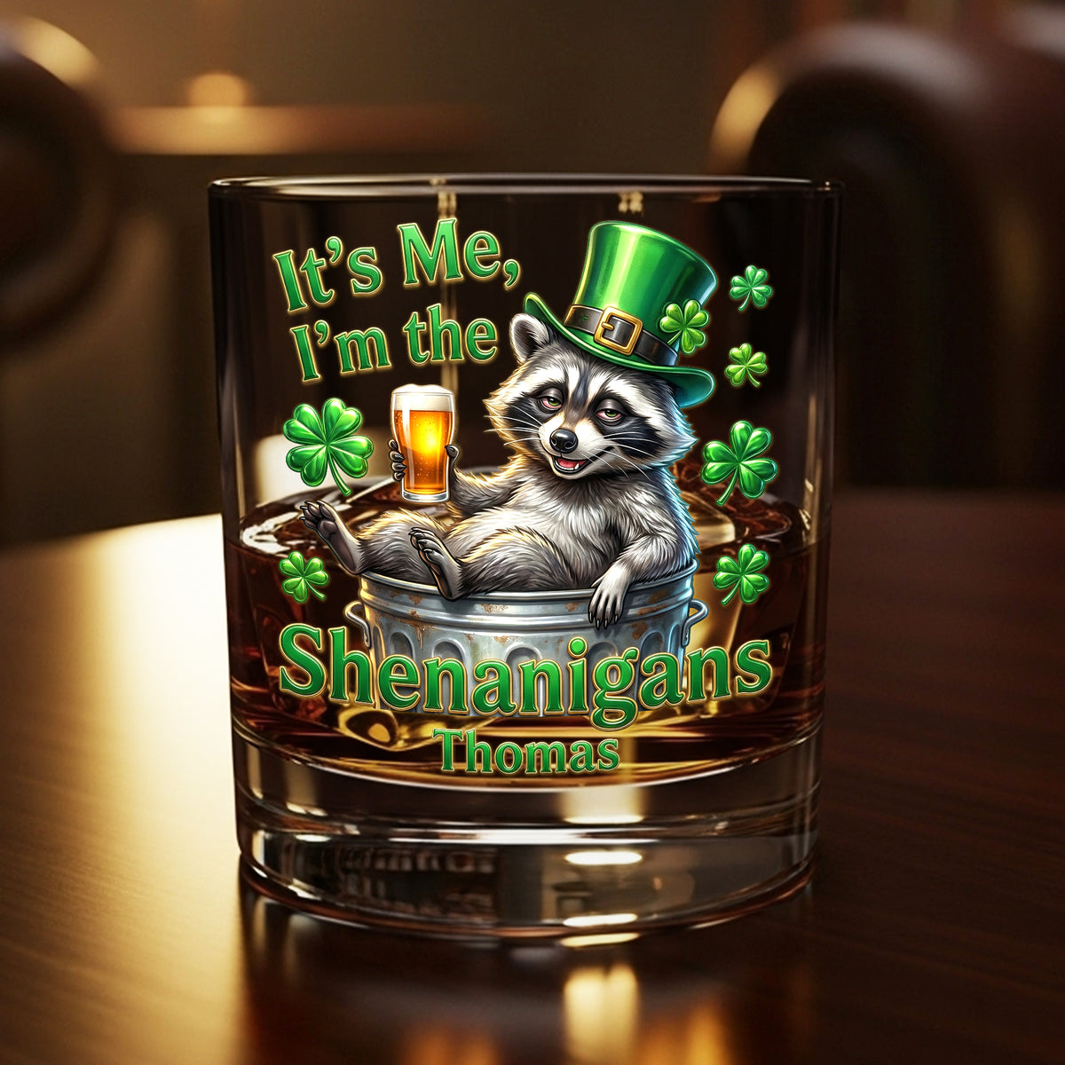 St Patrick's Day Raccoon Round Glass - Personalized Gifts For St Patrick's Day Glass 03HUTI201225-Homacus