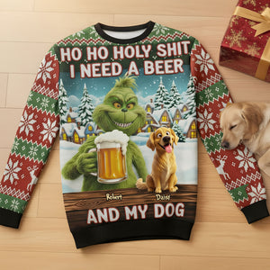 Dog Lover Green Monster Knitted Ugly Sweater - Personalized Gifts For Dog Lover Christmas Ugly Sweater 05NATI151025-Homacus