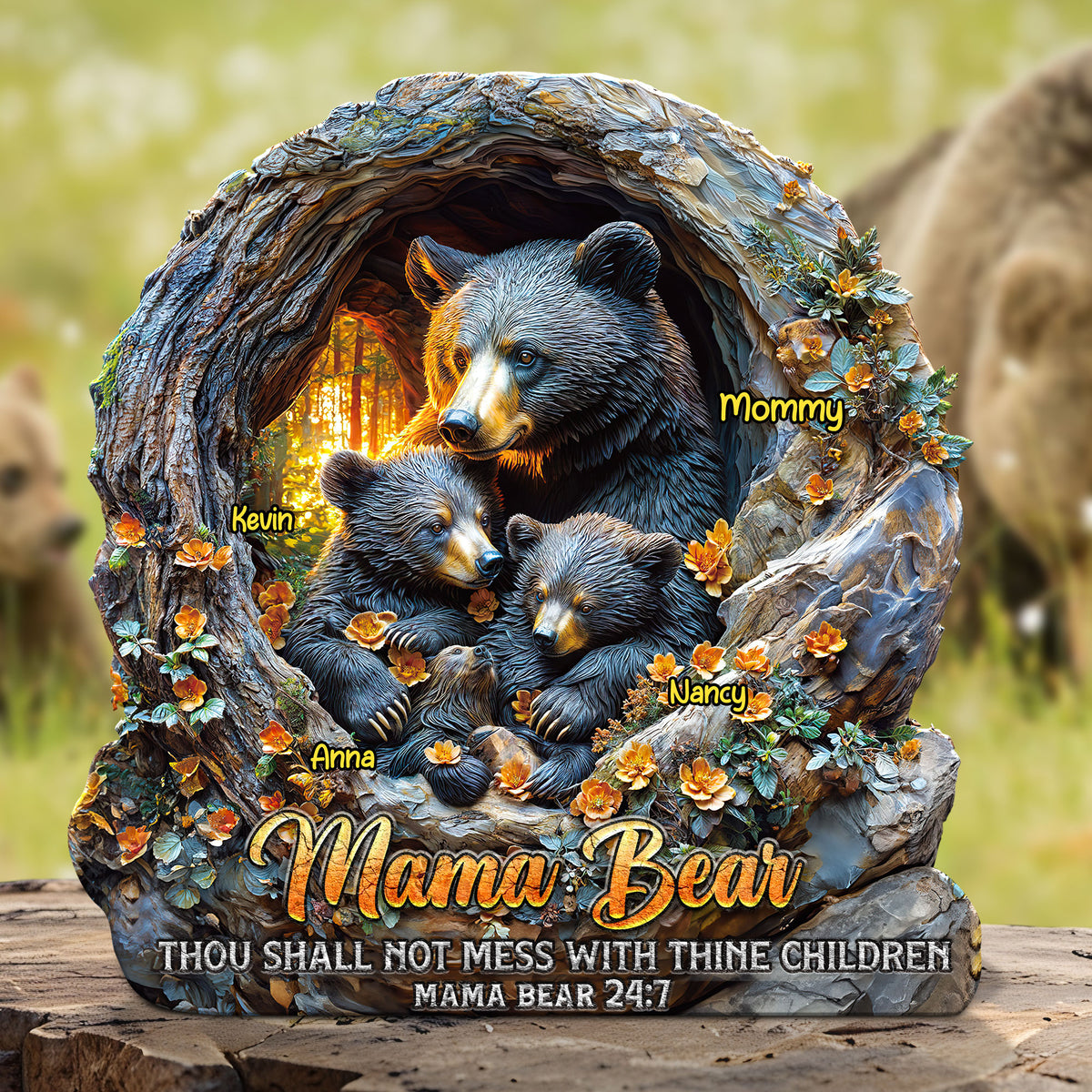 Christmas Mama Bear Plaque – Personalized Gifts For Mom 02huti09425 Mama & Her Cubs-Homacus