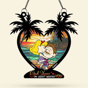 Personalized Gifts For Couple Suncatcher, Hugging Couple At Beach 05NATI310724HHHG-Homacus