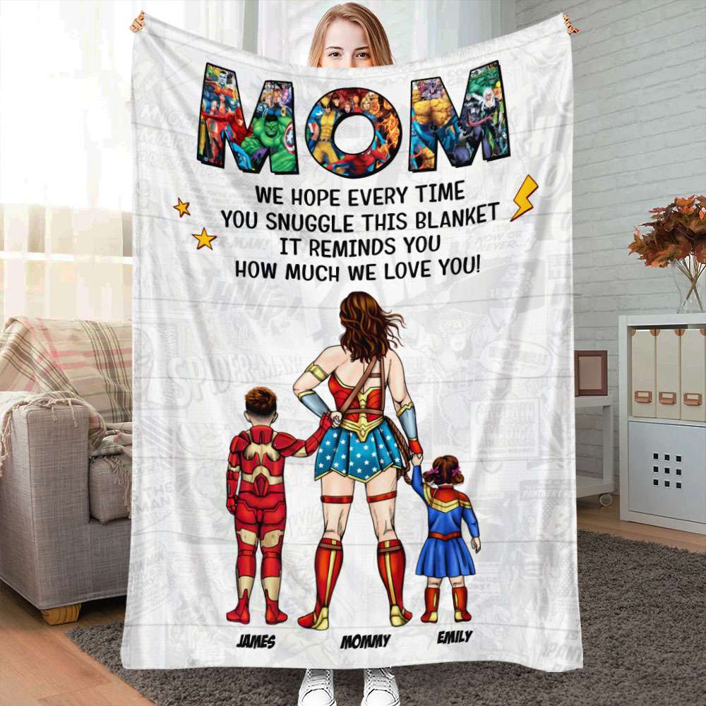 Personalized Gifts For Mom Blanket Super Mom And Kids 01NATI200325PA-Homacus