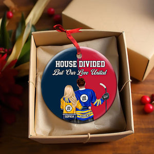 Hockey Couple Ornament - House Divided - Custom Team Logo Gifts For Ice Hockey Lovers-Homacus