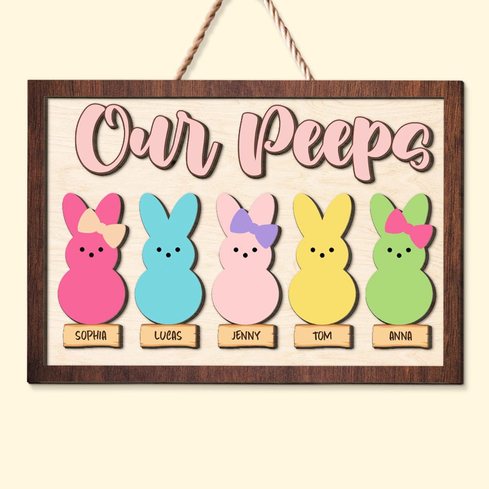 Personalized Easter Gifts Cute Easter Bunnies Kids Wood Sign 01QHTI170224-Homacus