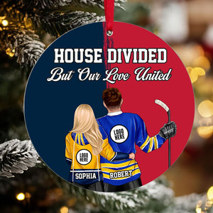 Hockey Couple Ornament - House Divided - Custom Team Logo Gifts For Ice Hockey Lovers-Homacus