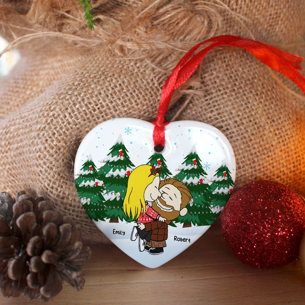 Kissing Couple - Personalized Christmas Gifts - Couple Heart Ornament-Homacus