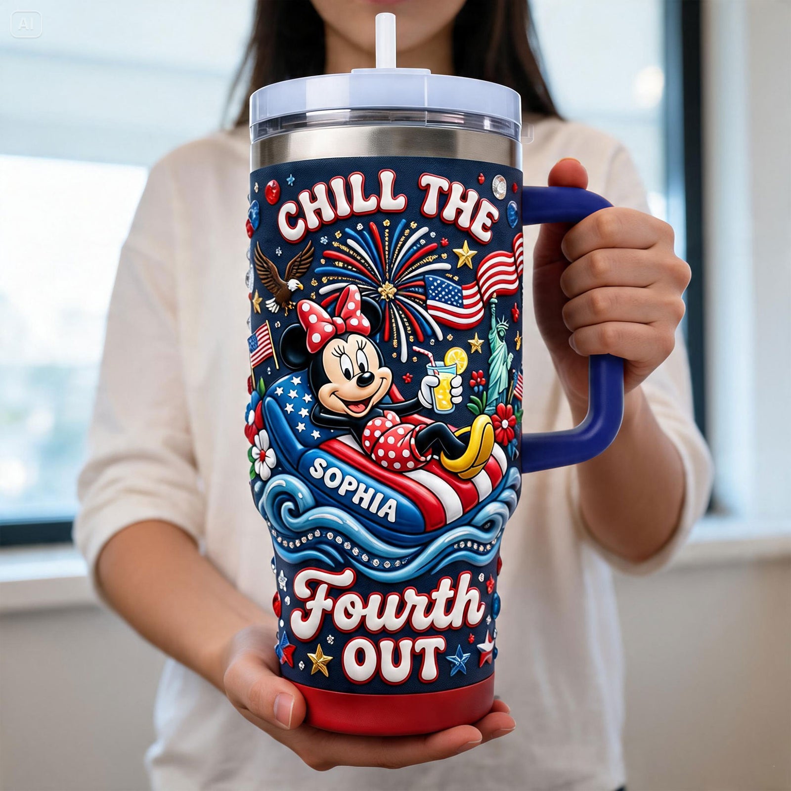 USA Summer Celebration 40oz Tumbler With Handle - Personalized Gifts 04pati190626-Homacus