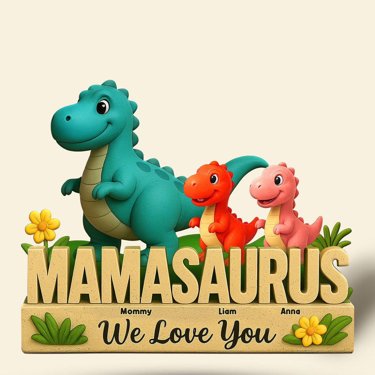 Personalized Gifts For Mom Plaque Dinosaur Mama And Little Ones 04nati150425-Homacus