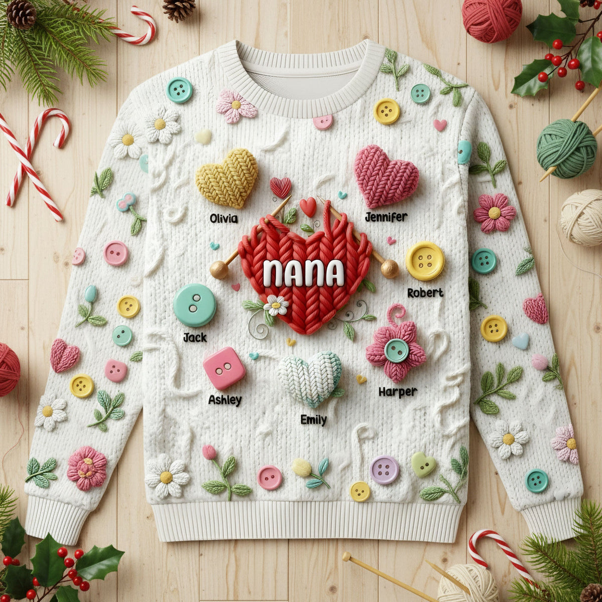 Grandma Knitting With Heart Sweater - Personalized Gifts For Grandma & Mom 01QHTI181025-Homacus