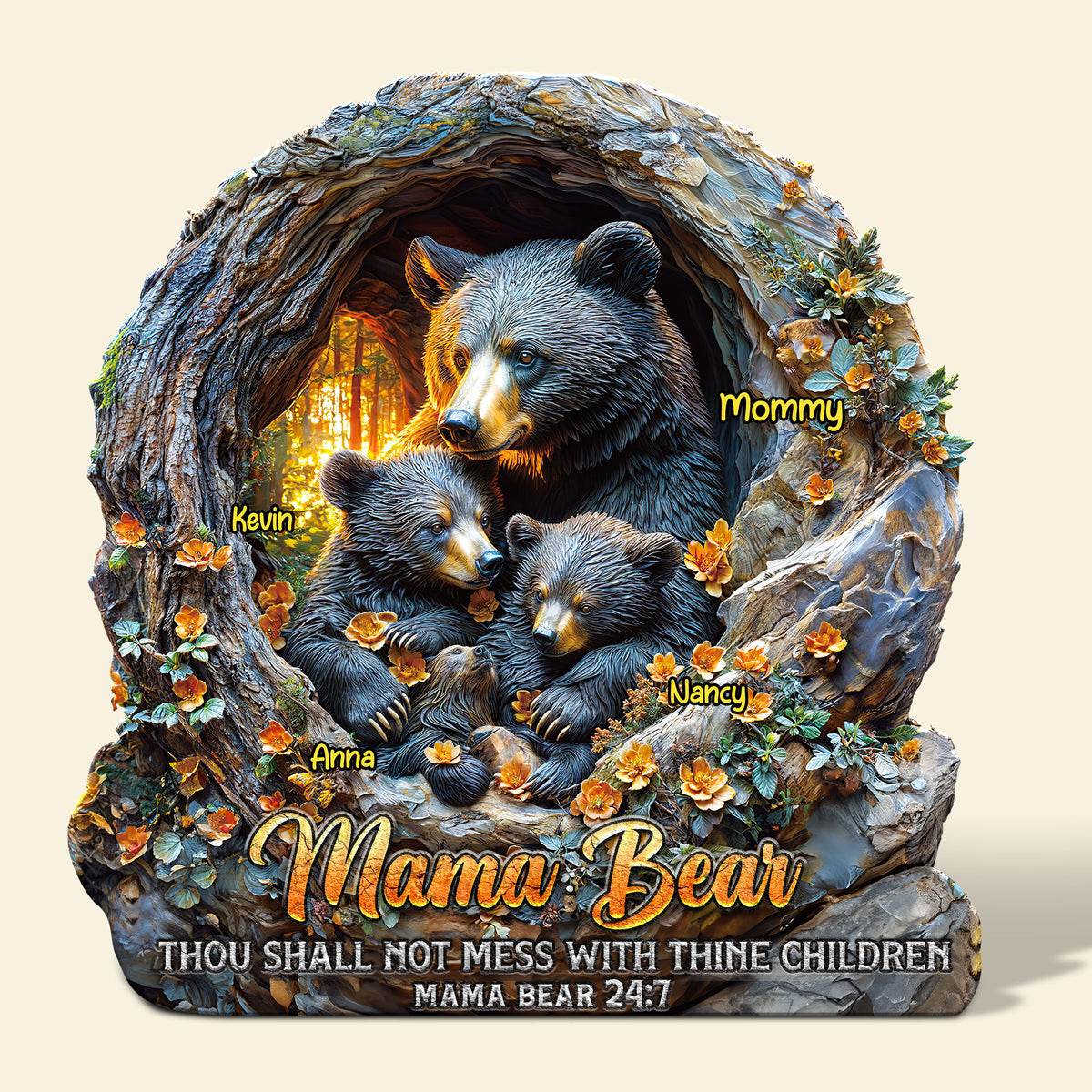 Christmas Mama Bear Plaque – Personalized Gifts For Mom 02huti09425 Mama & Her Cubs-Homacus