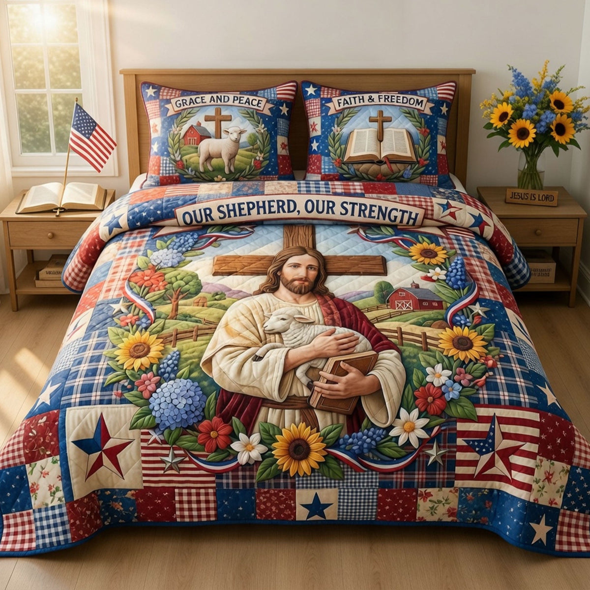 Jesus Our Shepherd Quilt Bedding Set - Personalized Gifts For Christians 01TYTI260326-Homacus
