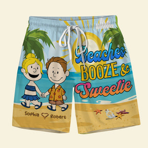 Personalized Gifts For Couple Shorts Beaches Booze & Sweetie Couple 06TOTI190724HH-Homacus