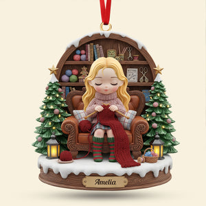 Knitting Girl Christmas Ornament - Personalized Gifts For Knitting Lovers 03pgti211125-Homacus
