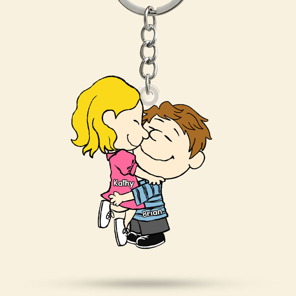 Couple Keychain - Embracing In Love - Personalized Anniversary Gifts For Couple-Homacus