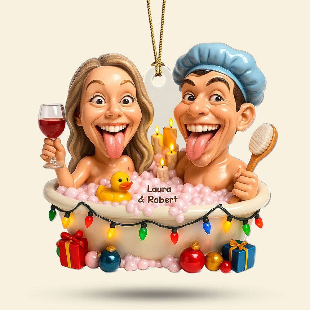 Funny Bathtub Couple Ornament - Custom Photo Gifts For Couple 02nati210825-Homacus