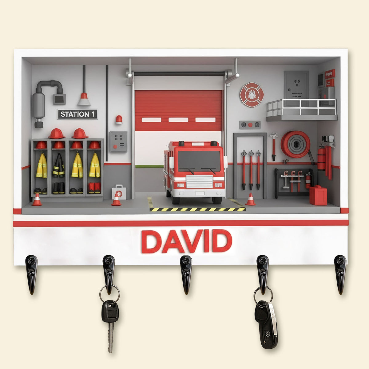 Fire Station Key Hanger - Personalized Gift For Firefighter 04HYTI021225-Homacus