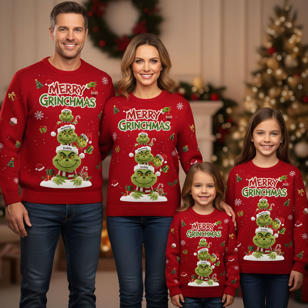 Family Green Monster Knitted Ugly Sweater - Personalized Gifts For Family Christmas Ugly Sweater 01NATI271025-Homacus