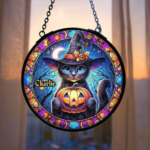 Personalized Black Cat Stained Glass Suncatcher 02TOTI270824-Homacus