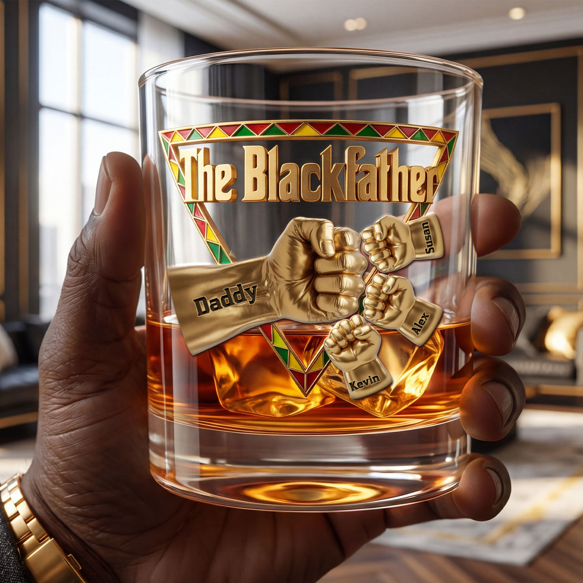 The Black Father 11oz Round Glass - Personalized Gifts For Dad 01huti020526-Homacus