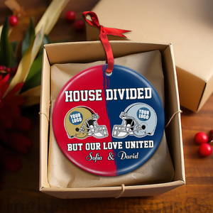 Football House Divided Ornament - Custom Team Logo Gifts For Family Football Fans-Homacus