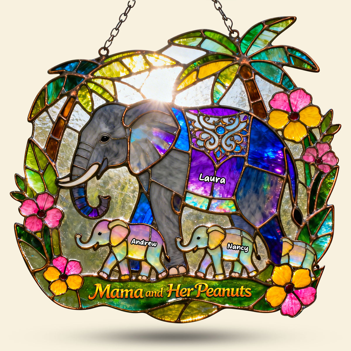 Elephant Mom And Kids Suncatcher Ornament - Personalized Gifts For Mother's Day Suncatcher Ornament 01HUTI230226-Homacus