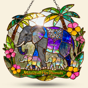Elephant Mom And Kids Suncatcher Ornament - Personalized Gifts For Mother's Day Suncatcher Ornament 01HUTI230226-Homacus