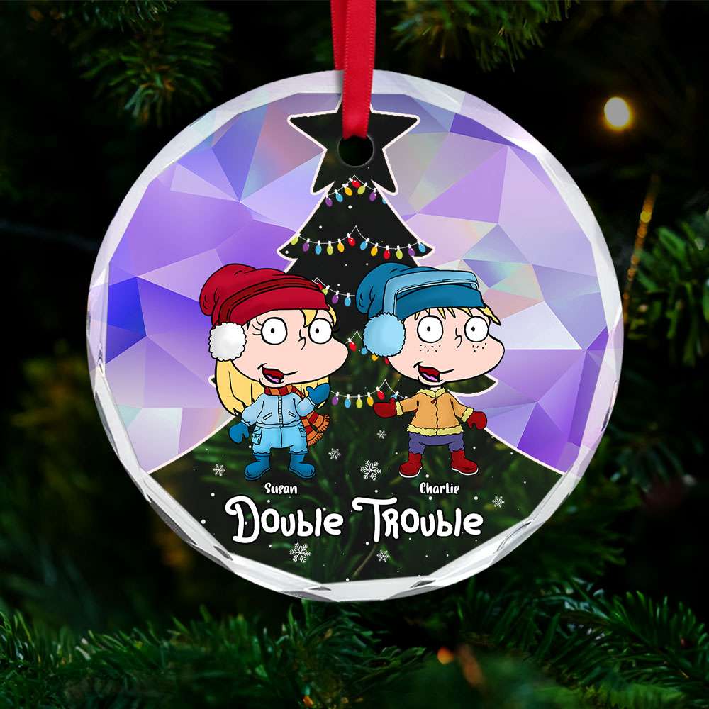 Personalized Gifts For Family Crystal Ornament, Cute Mischievous Kids Double Trouble 04QHTI291024HG-Homacus