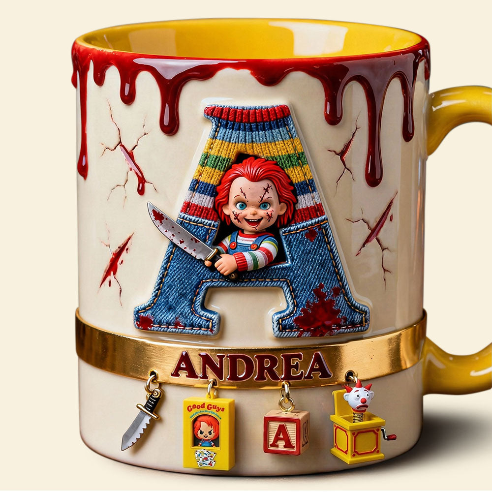 Playful Horror Alphabet Initial Letter Accent Mug, Personalized Gifts For Horror Fan 01QHTI130126-Homacus