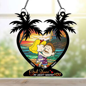 Personalized Gifts For Couple Suncatcher, Hugging Couple At Beach 05NATI310724HHHG-Homacus