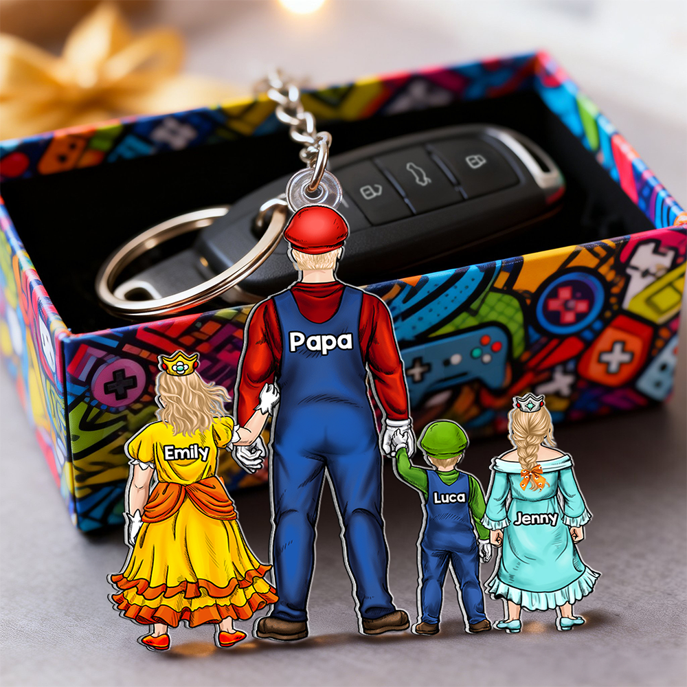 Retro Game Dad Keychain - Personalized Gifts For Father's Day Keychain 051QHHU160525PA-Homacus