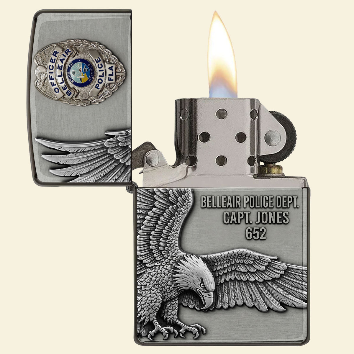 Police Department Lighter- Custom Police Station Logo Gifts For Police With Name, Number Tag-Homacus