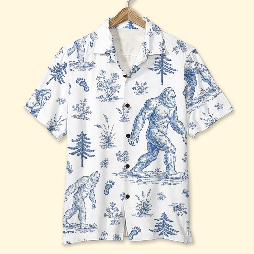 Vintage Blue Toile Pattern Hawaiian Shirt - Personalized Gifts For Bigfoot Lovers 02qhti110625-Homacus