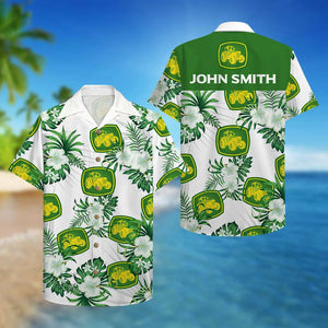 Personalized Farmer Hawaiian Shirt - Tractor & Floral Pattern-Homacus