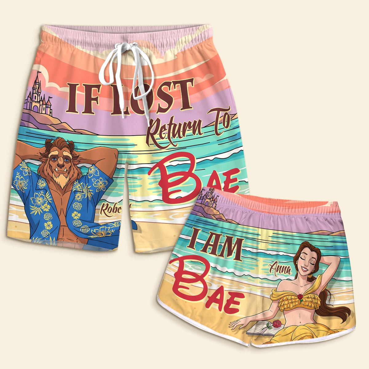 Summer Fairy Tale Couple Beach Shorts - Personalized Gifts For Couple 02nati150725-Homacus