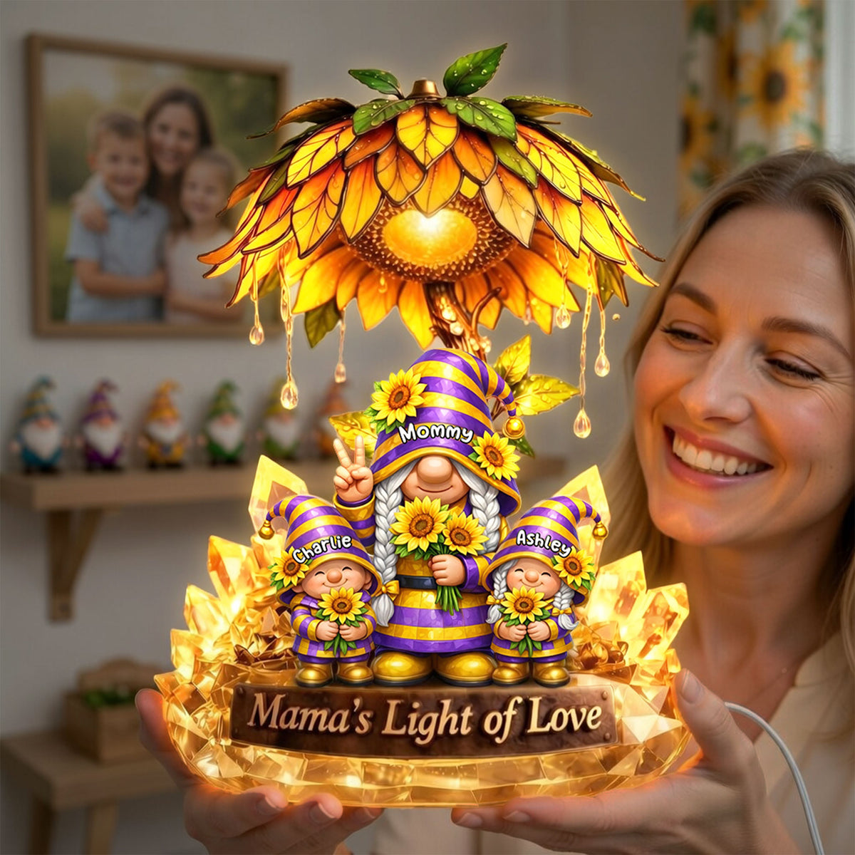 Gnome Sunflower Acrylic Light Box - Personalized Gifts For Mama and Grandma 02tyti080426-Homacus