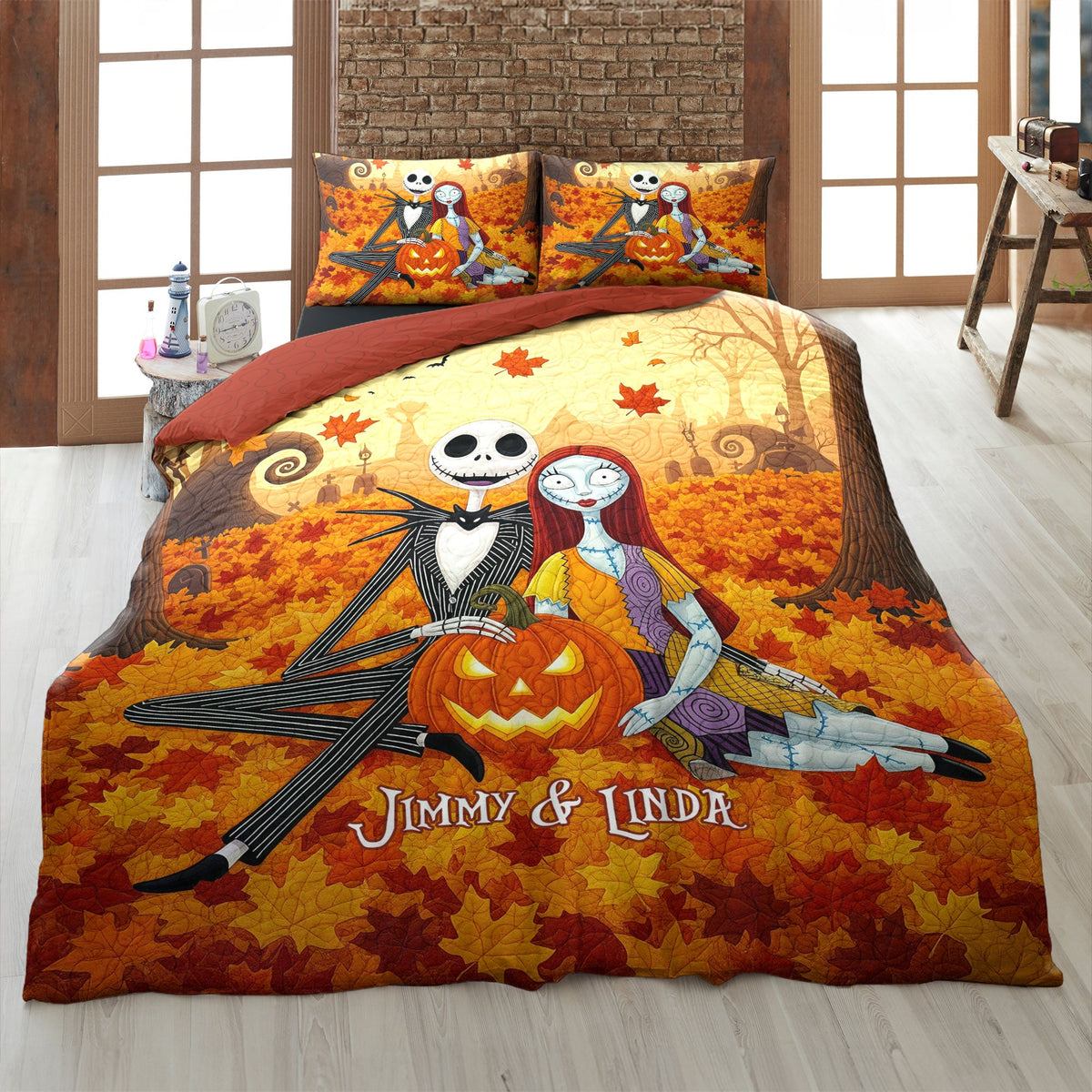 Autumn Horror Couple Quilt Bedding Set - Personalized Gifts For Couple 05pgti180725-Homacus