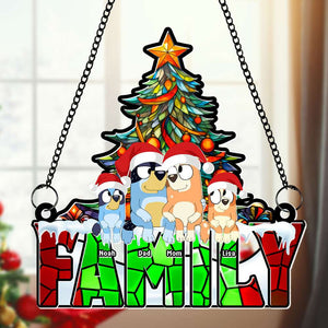 Personalized Gifts For Family, Cartoon Dog Sitting Christmas Tree Suncatcher Ornament 04OHTI200924-Homacus