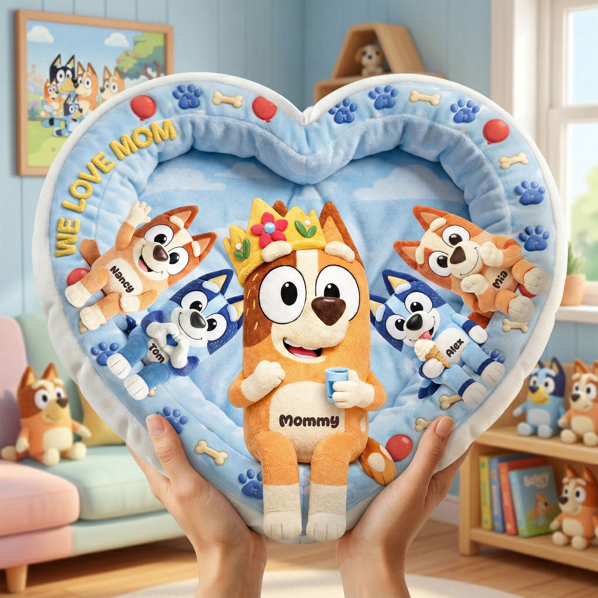 Queen Mom & Kids Heart Pillow – Personalized Gifts For Mom 05OHTI270226-Homacus