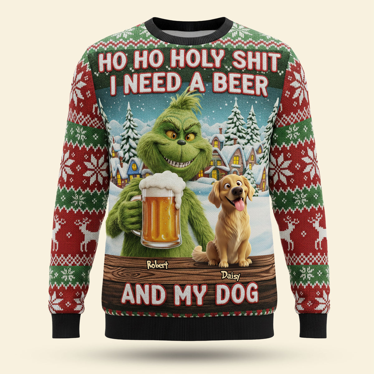 Dog Lover Green Monster Knitted Ugly Sweater - Personalized Gifts For Dog Lover Christmas Ugly Sweater 05NATI151025-Homacus