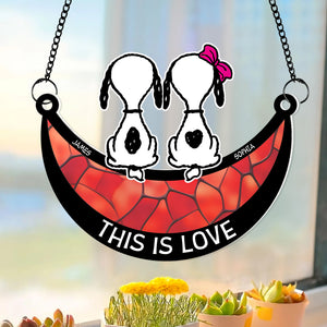 Personalized Gifts For Couple Suncatcher Ornament 04HUDC290624 Dog Couple Sitting Together-Homacus