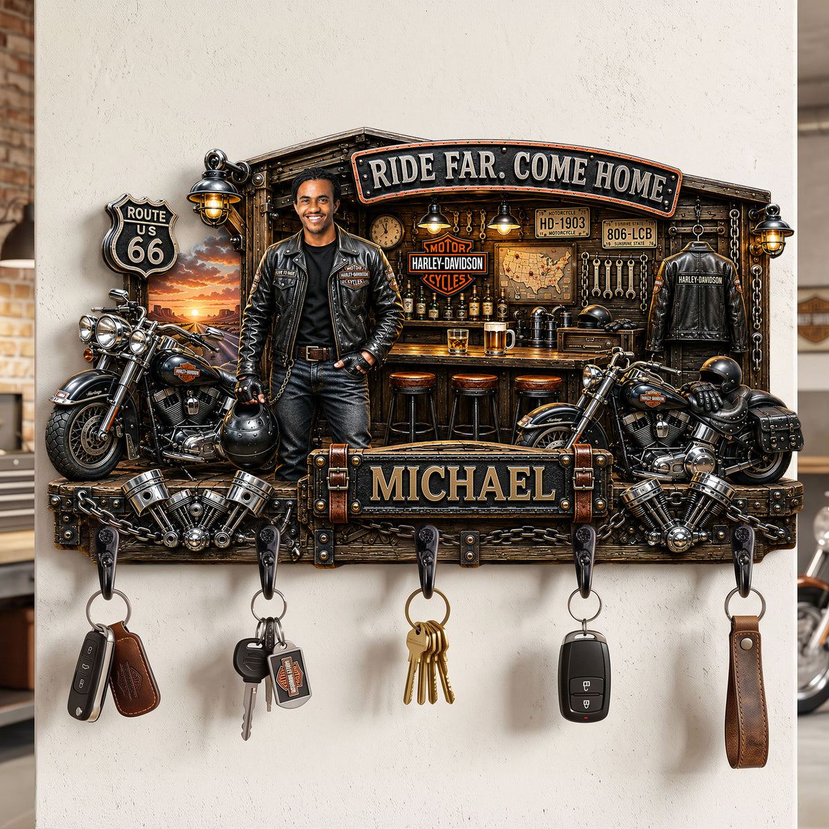 Motorcycle Garage Key Hanger Custom Photo Gifts For Riders 04HATI170726-Homacus